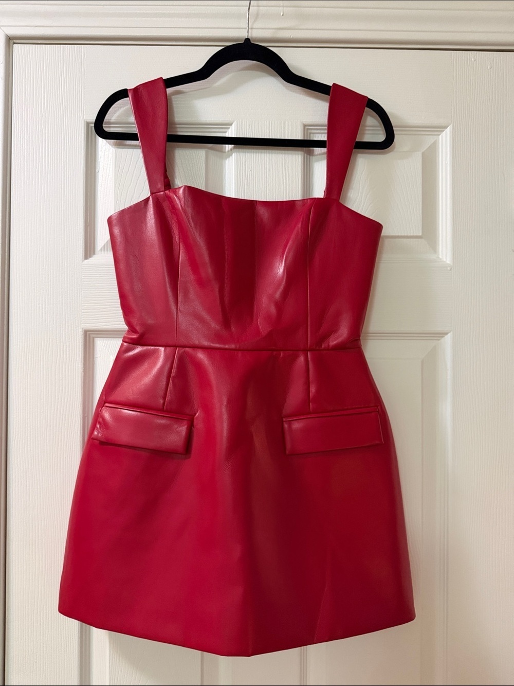 Amanda Uprichard Red Faux Leather Mini Dress with Wide Straps